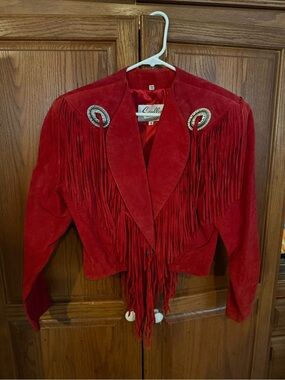 Scully Red Suede Fringe Jacket with Concho Accents